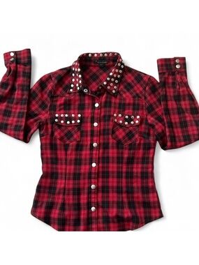 Studded Red Plaid Button-Up Shirt  - Brand: Forever 21